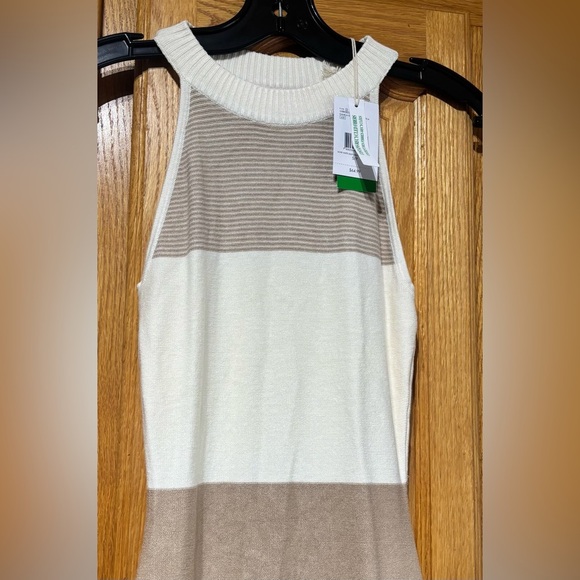 NWT Guess Danica Tan/Beige Midi Sheath Dress Halter Sleeveless Small Rayon - Picture 2 of 10